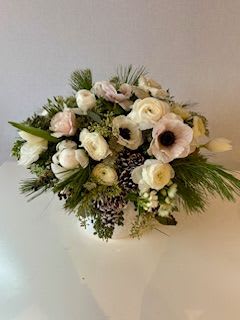 White and blush bouquet with anemones and ranunculus