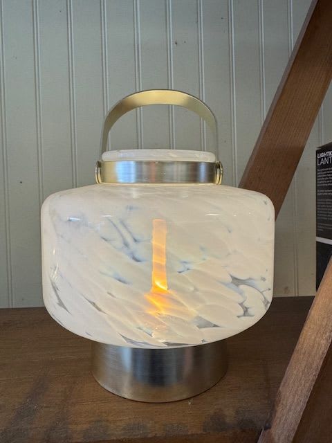 Rechargeable Lantern short - Rechargeable lantern outdoor or indoor use hand blown glass includes charger **will ship- call store to set up**