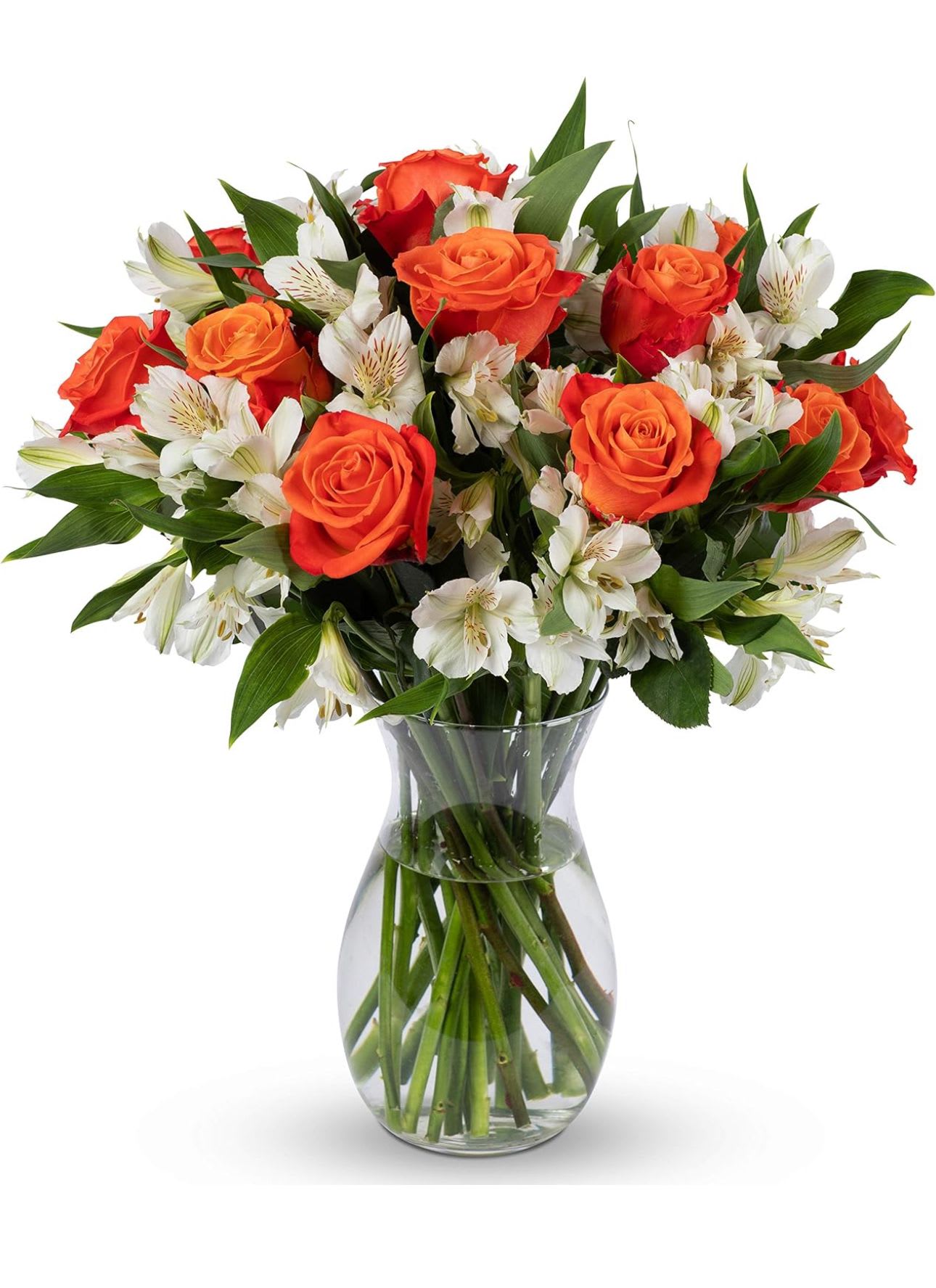 Orange Roses &amp; White Alstroemeria  - Orange Roses &amp; Alstroemeria 