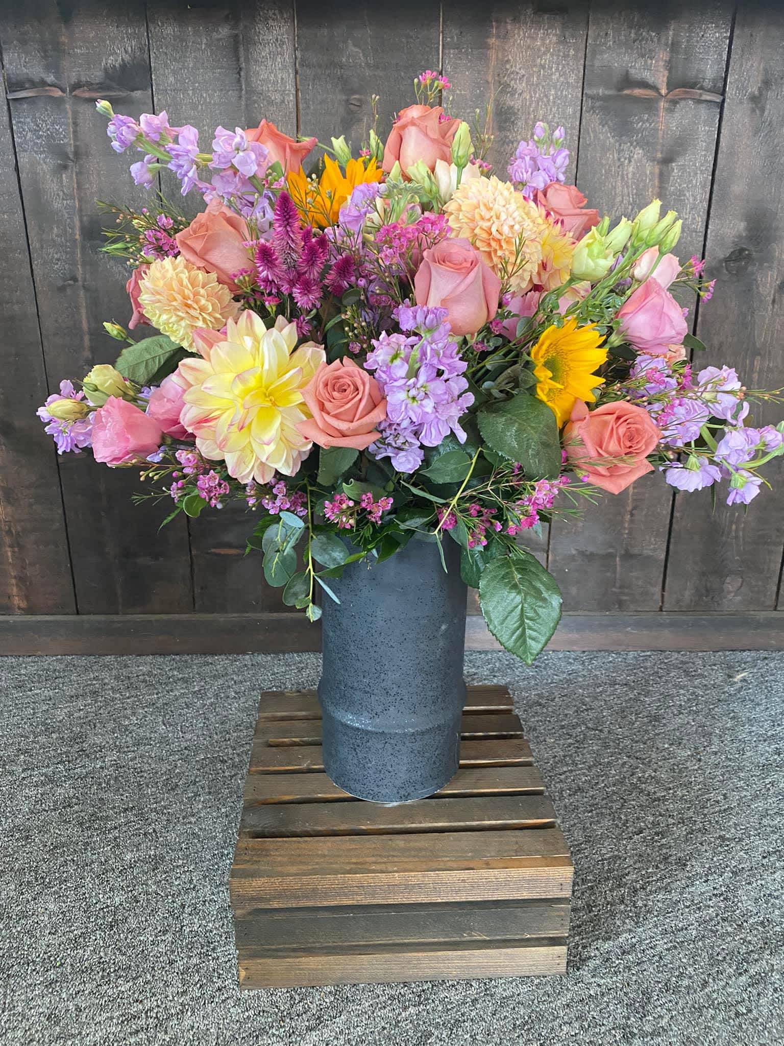 Grand flower vase bursting with color in Dracut, MA