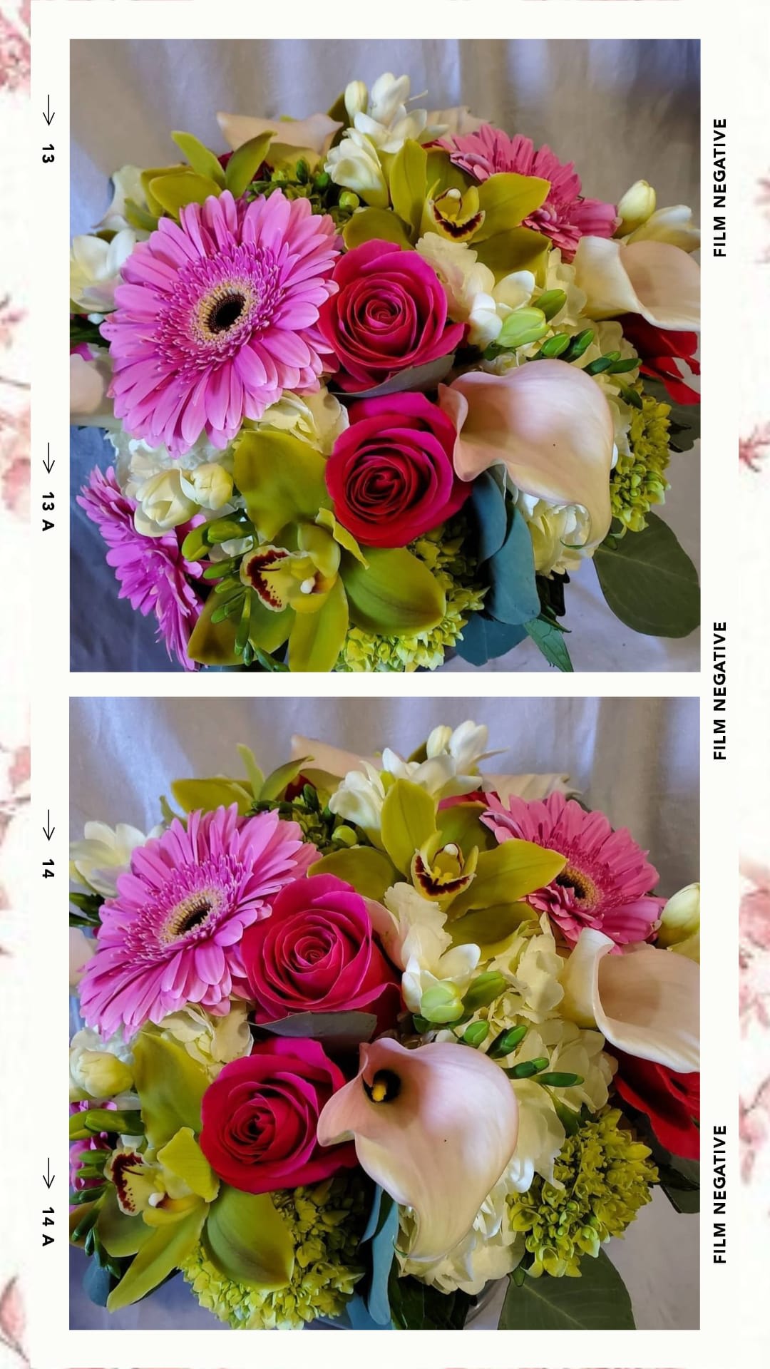 JOLIE - ARRANGEMENT IN GLASS CYLINDER WITH LIGHT PINK, HOT PINK, AND GREEN COLORS.