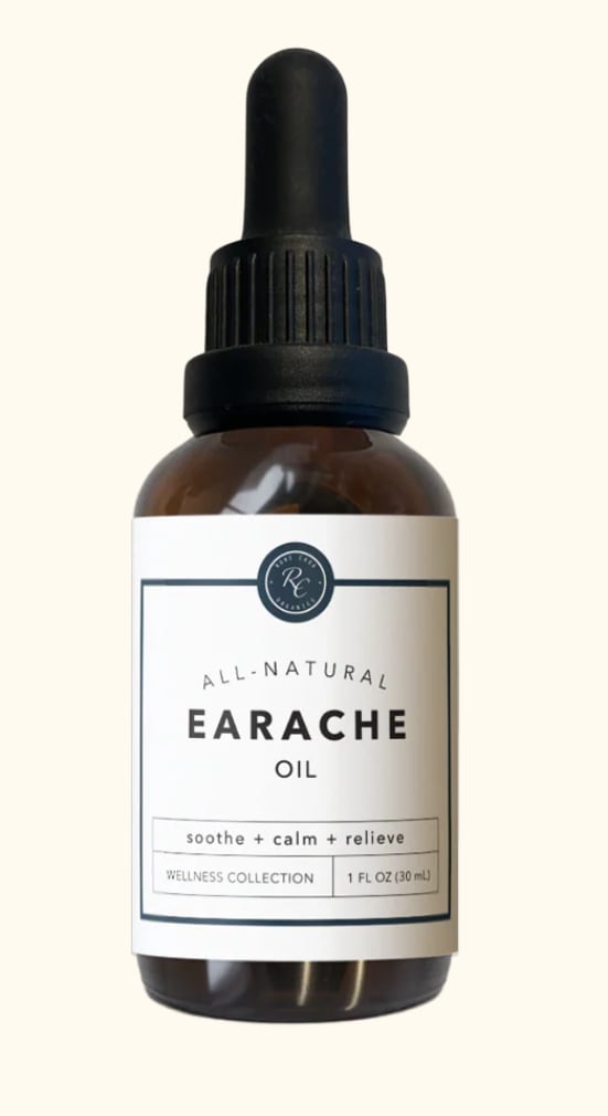 Amber dropper bottle labeled earache oil