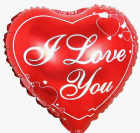 Red heart-shaped balloon with "I Love You" text