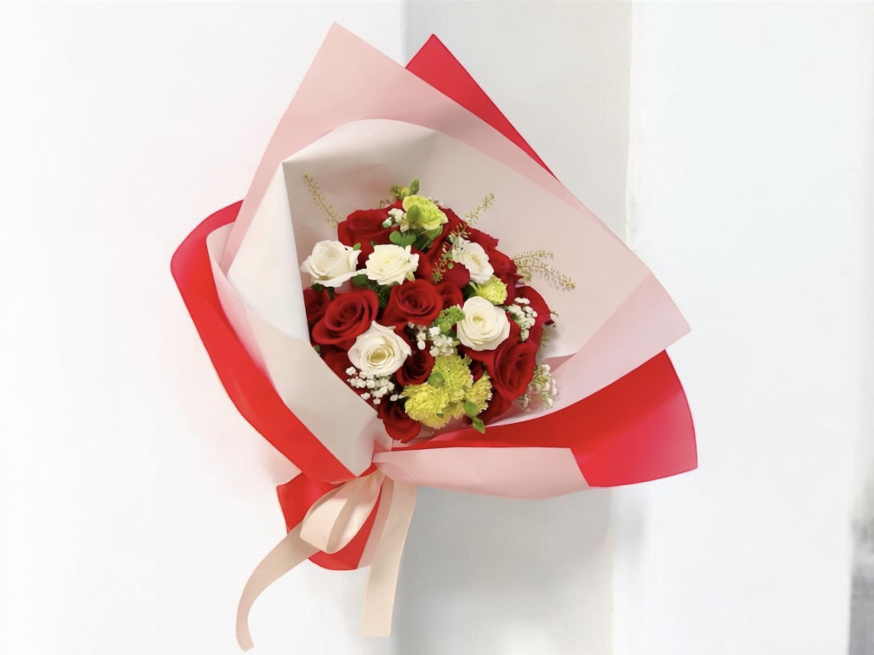 Premium 21 red and white roses bouquet  - Premium 21 red and white roses bouquet 