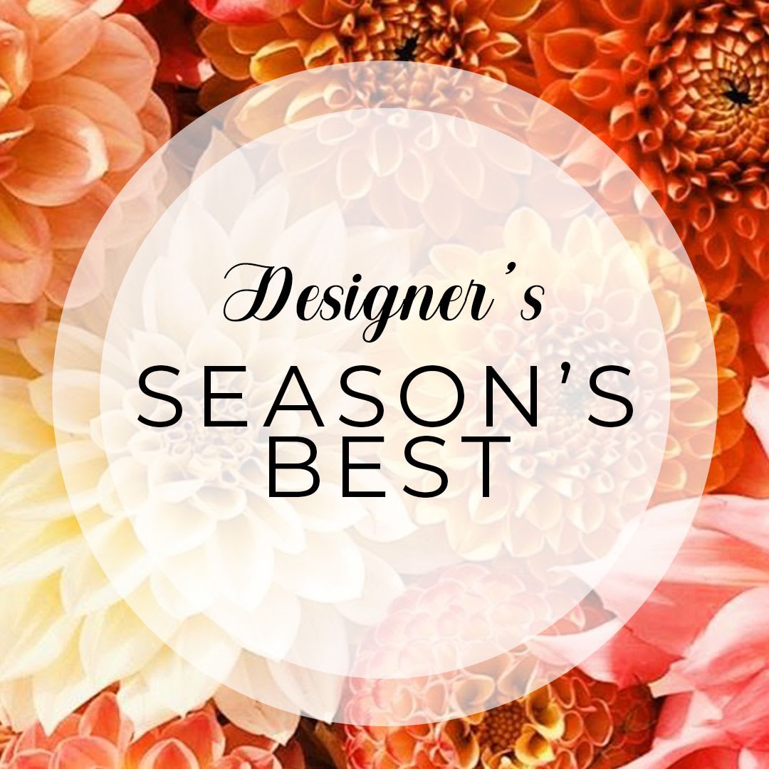 Floral background with orange, white, and pink blooms and the text "Designer’s Season’s Best"