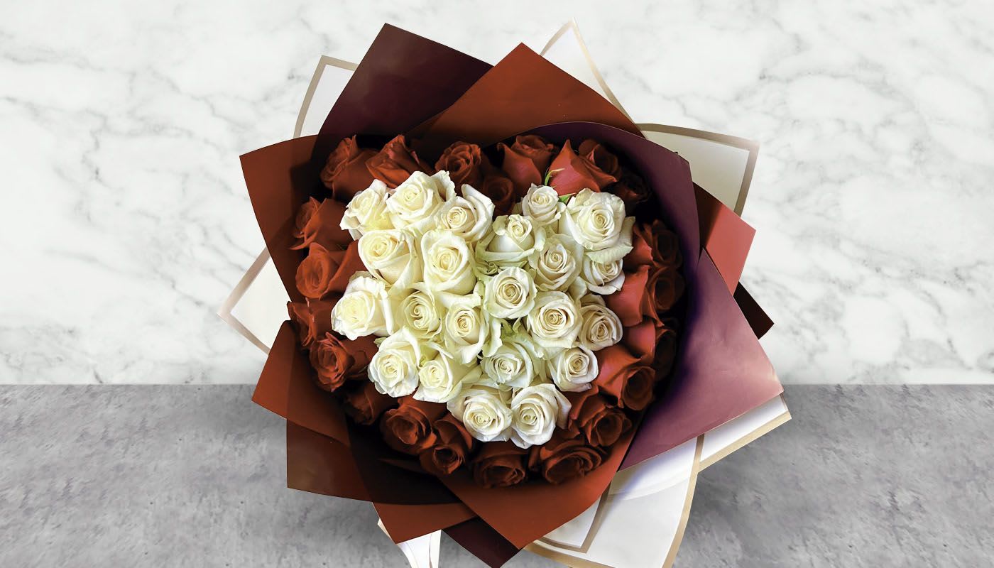 Valentine Bouquet Red &amp; White  - this arrangement contains 45- 50 Roses 