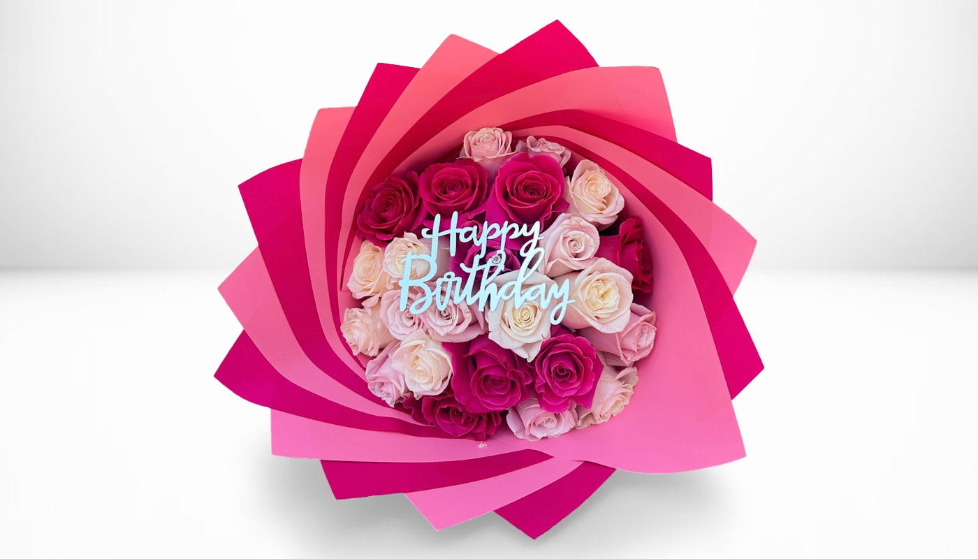Cute Color Happy Birthday  - 25 color Roses 