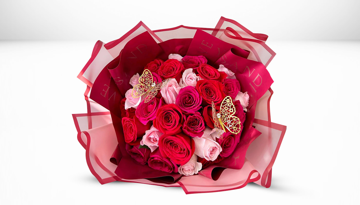 Colored Roses &amp; Red Paper  - Standard 25 Roses  Deluxe 50 Roses  Premium 75 Roses 