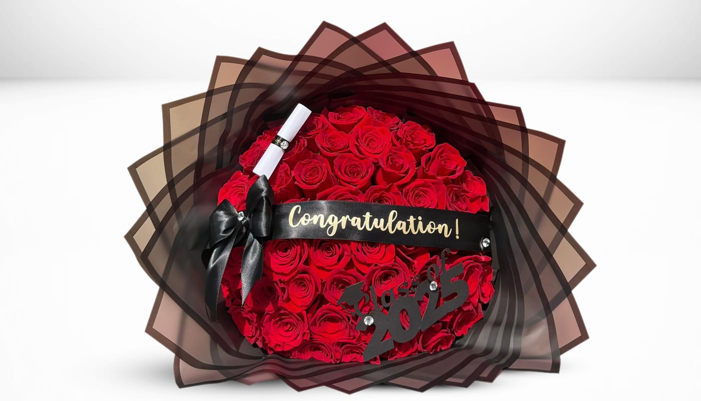50 Roses Graduation &amp; Ribbon  - 50 Red Roses Graduation 