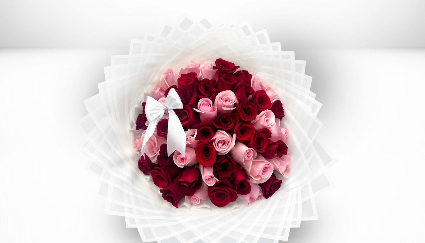 Mix Color Roses Bouquet - White Paper &amp; I love ribbon  - 25 Red Roses Standard  50 Red Roses Deluxe  75 Red Roses Premium 
