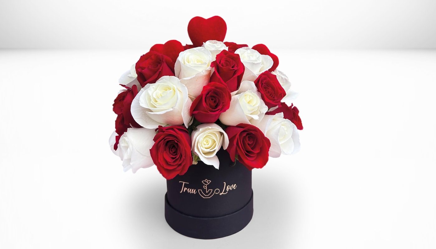 All About Love Box - 35 Red &amp; white Roses Standard Price 60 Red  &amp; White Roses Deluxe Price 100 Red &amp; White Roses Premium Price