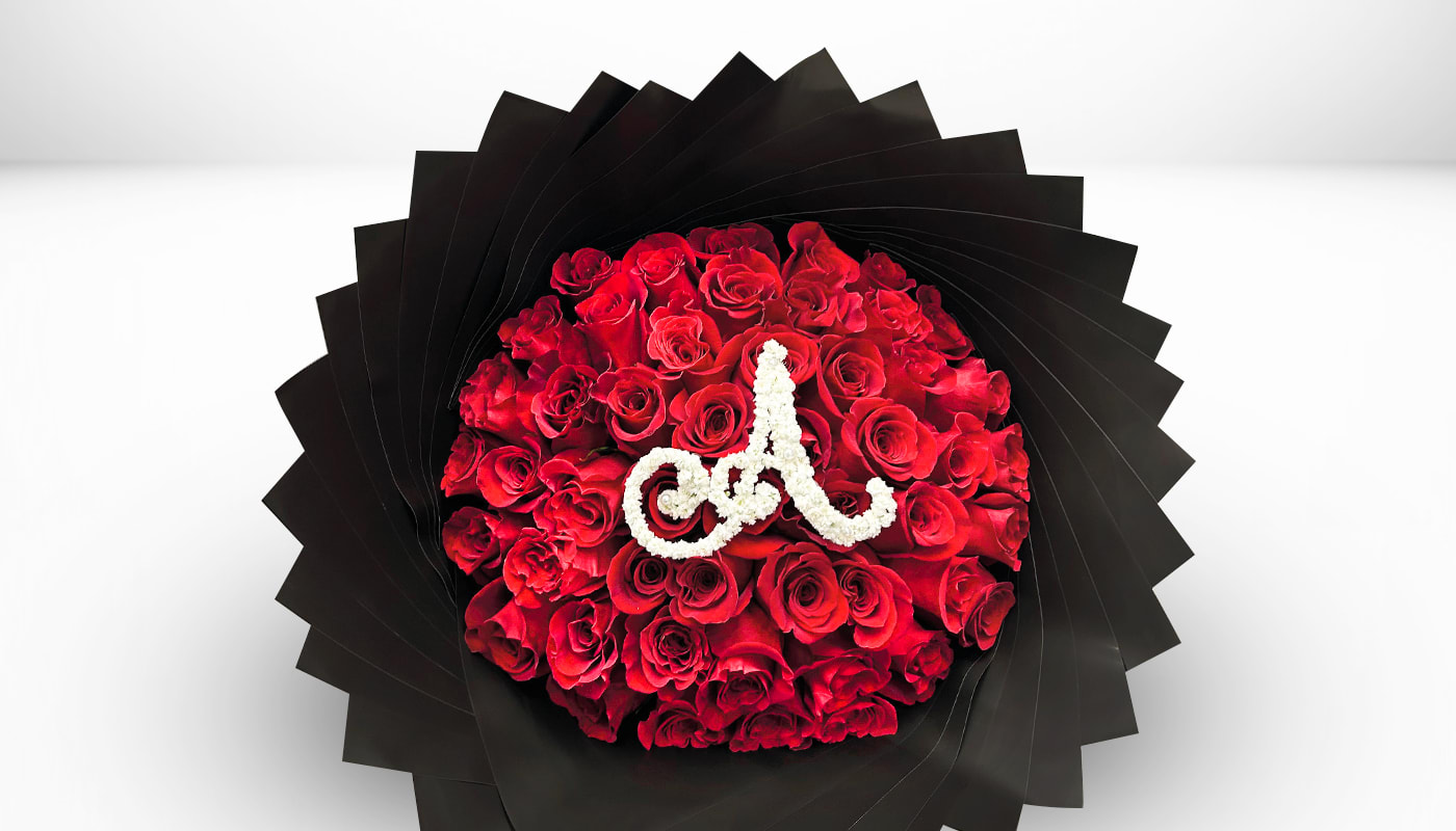 50 Red Roses Personalized Letter - 50 Red Roses Standard Price 75 Red Roses Deluxe Price 100 Red Roses Premium Price
