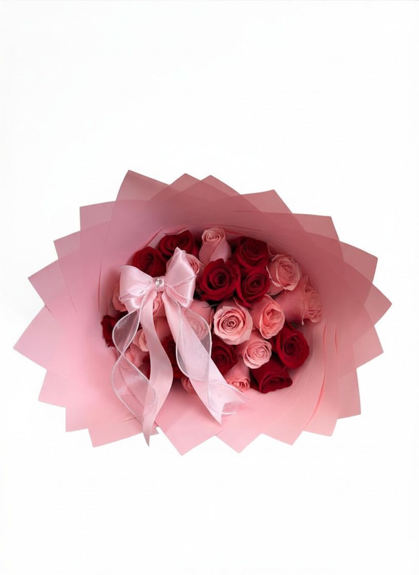 Pure love for mom pink &amp; red Roses  - Red roses and ligth pink Roses, with ribbon 