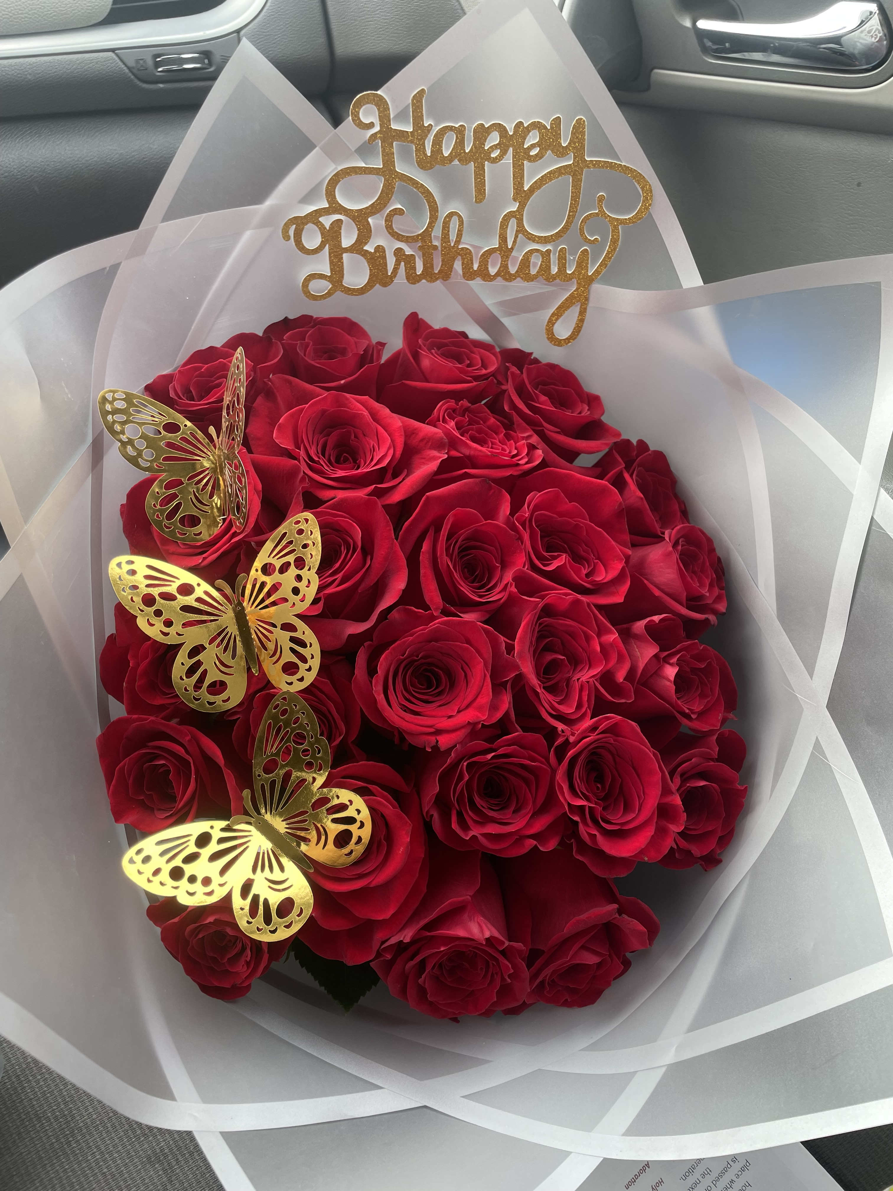 2 DZ Red Roses Happy Birthday Bouquet - 24 Fresh Long Stem Premium Red Roses wrapped. 