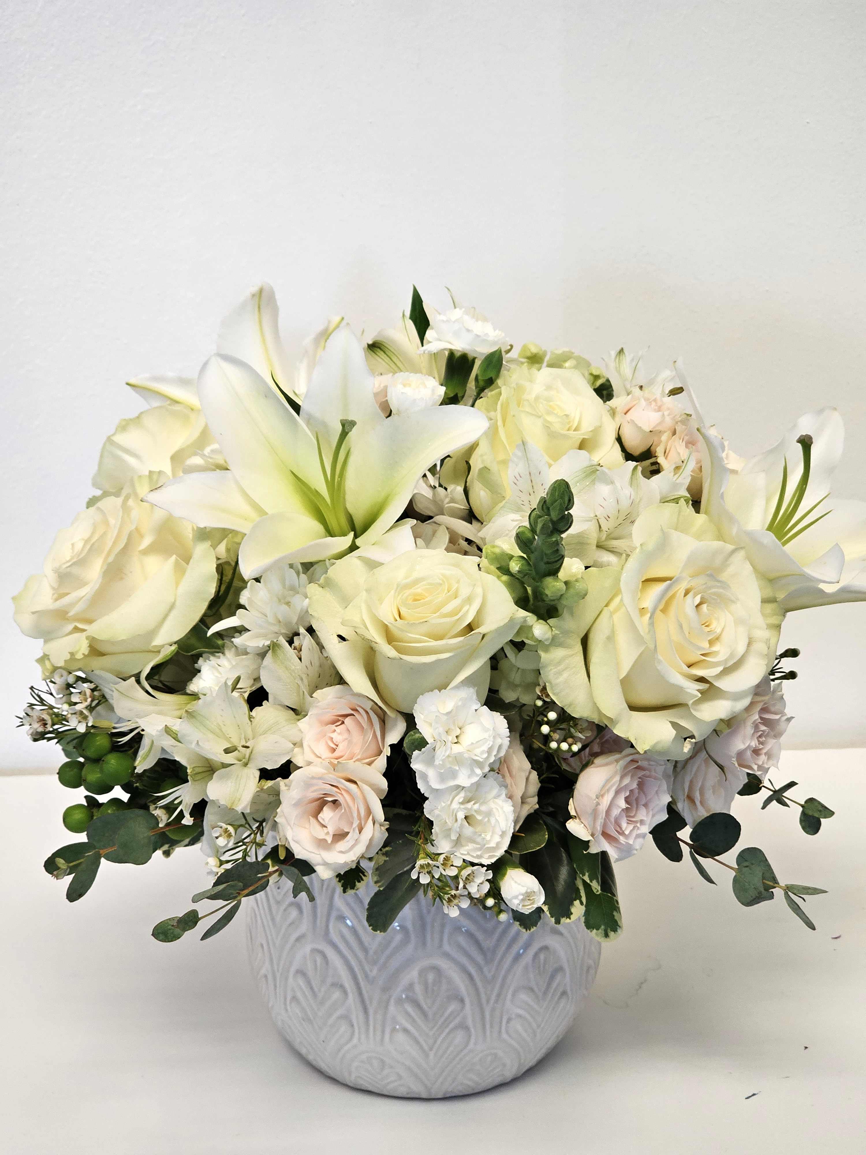 Beautiful flower arrangement purple and white breeze - Embrace tranquility with our Beautiful Purple and White Breeze Arrangement, featuring a harmonious blend of elegant purple and pristine white flowers that create a serene and refreshing display, perfect for adding a touch of calm beauty to any space.