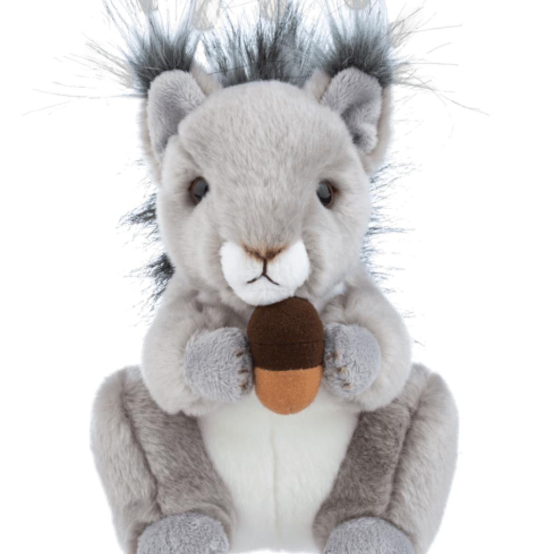 Plush squirrel holding an acorn