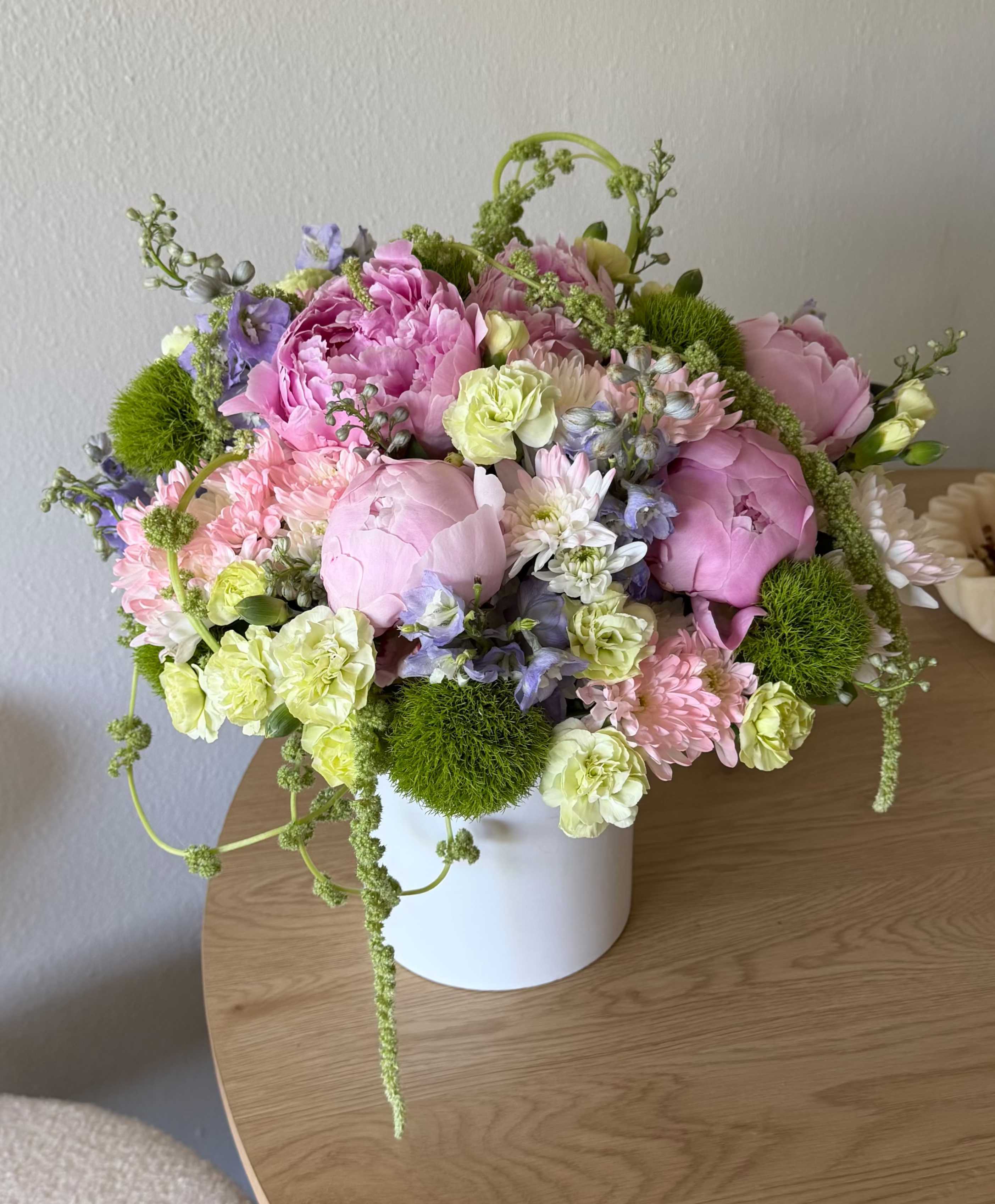 Morning Blush - Stunning ceramic vase of Peonies, and other mixed flowers