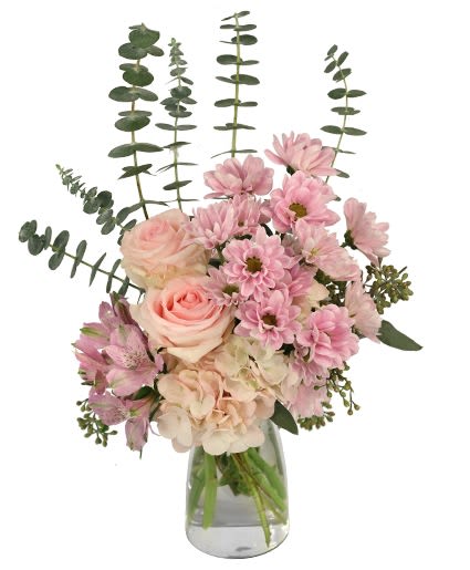 Pink Posy  - Pretty pastel pink bouquet including a hydrangea, roses, daisies, etc. 
