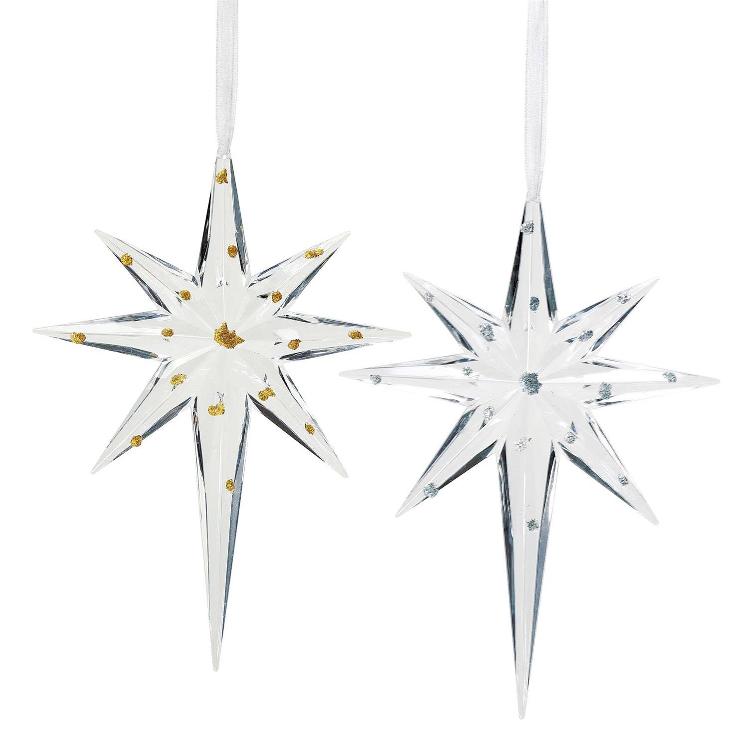 Holiday Crystal Star Ornament - Crafted from high-grade acrylic designed to mimic the brilliance of cut crystal, this Holiday Crystal Star Ornament shines with a beauty that feels straight out of The Nutcracker and the Four Realms of Christmas. Its elongated, elegant shape catches light from every angle, creating a dazzling sparkle reminiscent of the enchanted paths that guide Clara through the magical realms.  Measuring 8 inches in height, this eye-catching ornament comes to life when placed near sunlight or nestled among warm holiday lights, scattering glimmers of winter magic across your tree or décor. Its graceful form and radiant clarity make it a perfect accent for creating moments of wonder throughout the season.  Each ornament is sold individually and available in limited quantities, making it a treasured keepsake for anyone who loves the beauty, sparkle, and storytelling of the holidays.