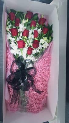 Dozen Long Stem Deluxe Red Roses In A Box By Flowers Of The Field
