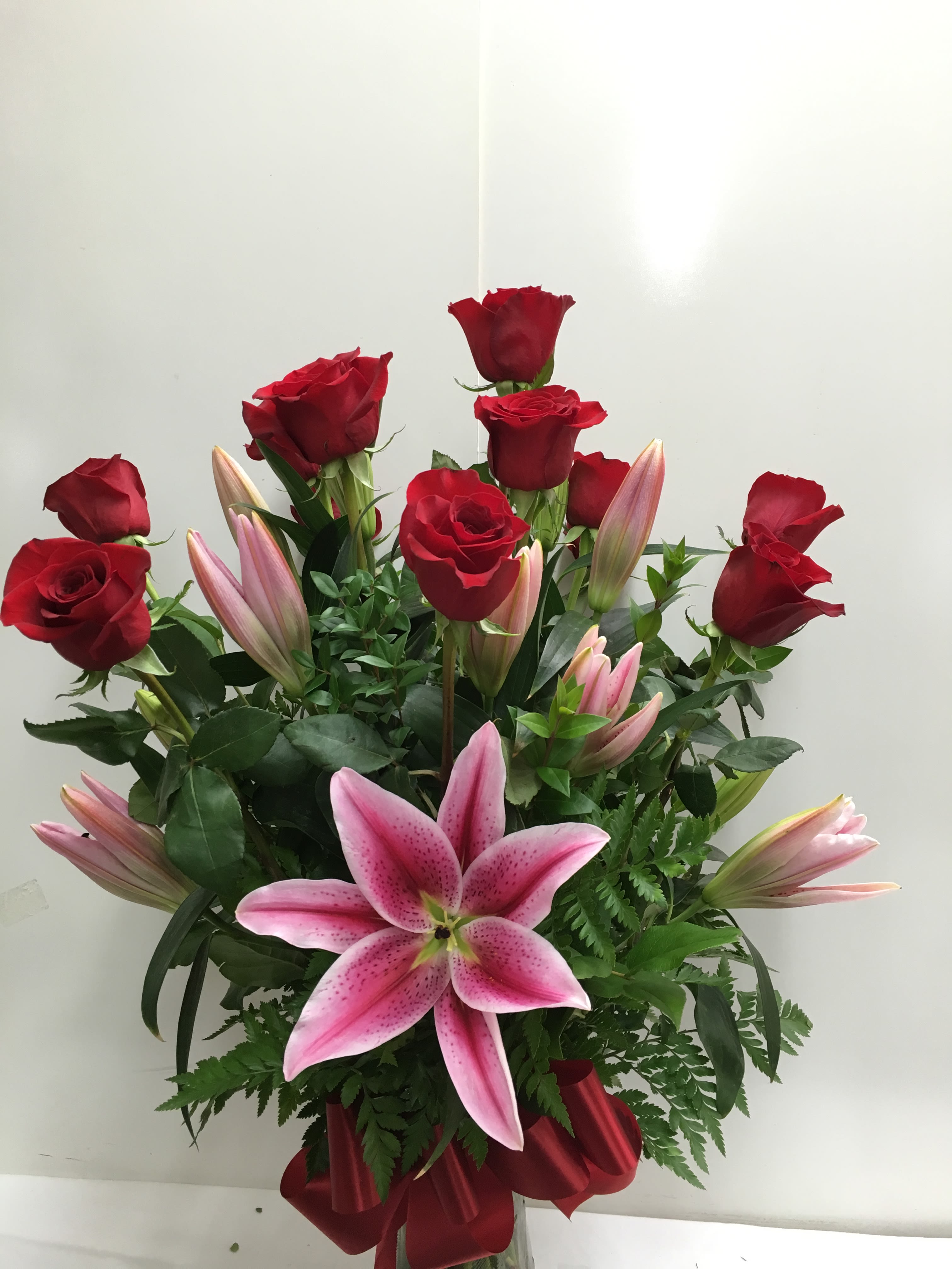 Red Roseand Lily Beauty By Flower Power