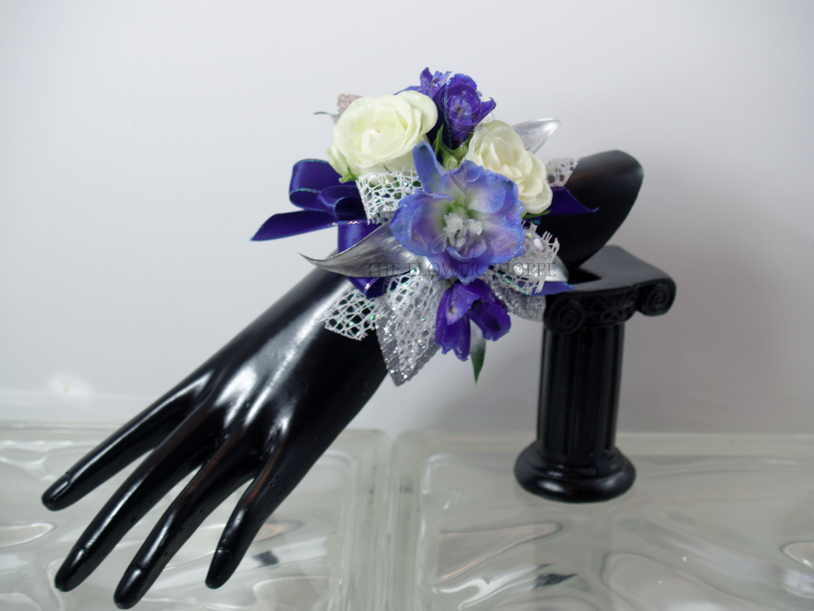 blue flower corsage