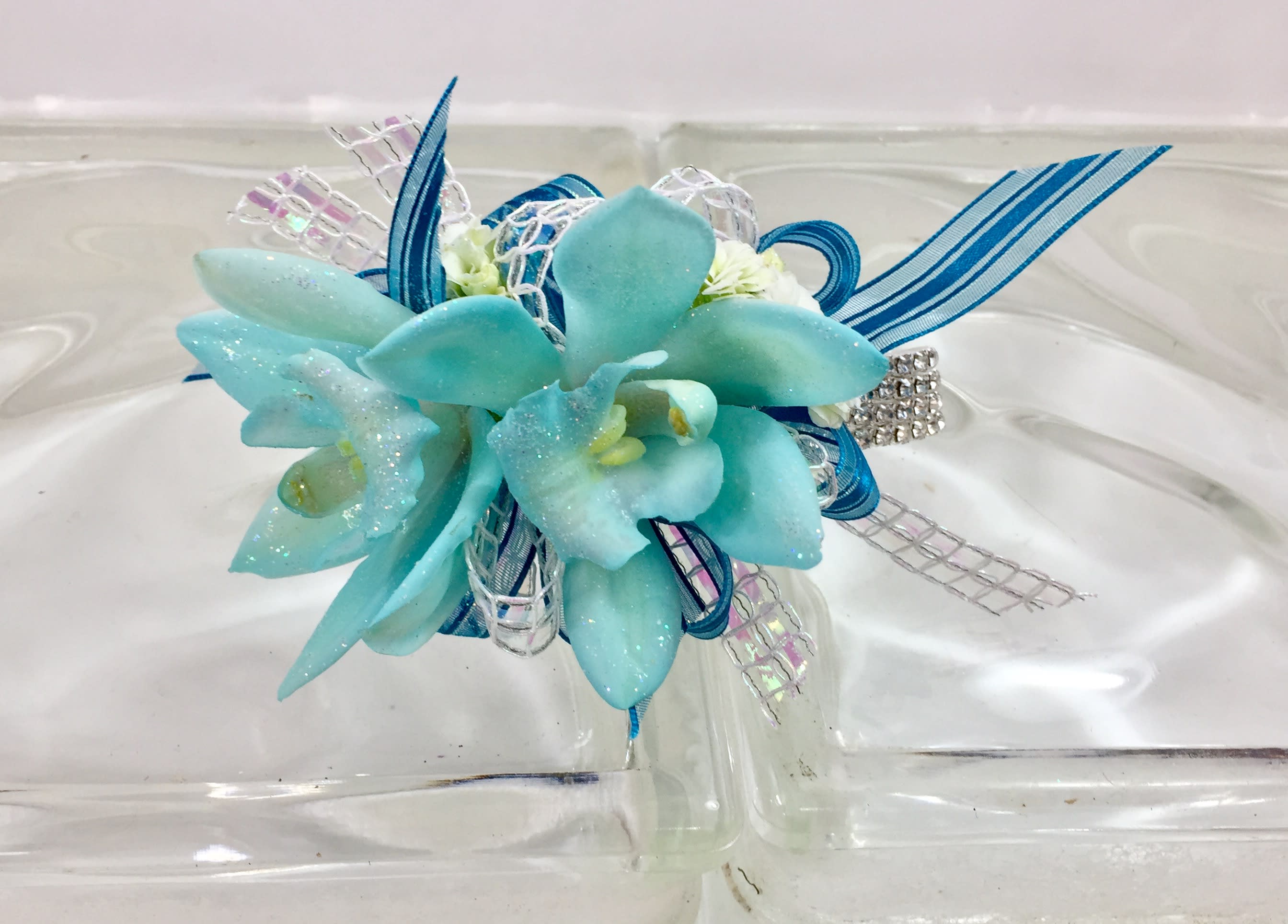 Aqua Orchid Wrist Corsage In Pratt Ks The Flower Shoppe