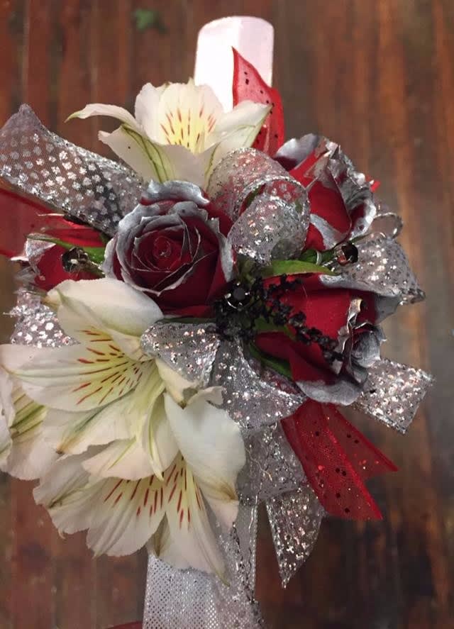 black and silver prom corsages