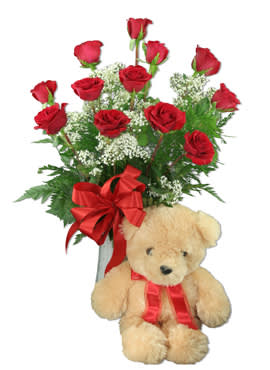 red rose with teddy bear