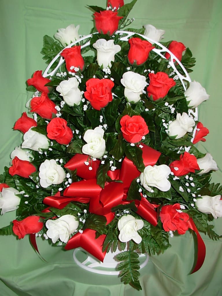 Red And White Silk Rose Funeral Basket New S31 By Newton S Greenhouse And Florist