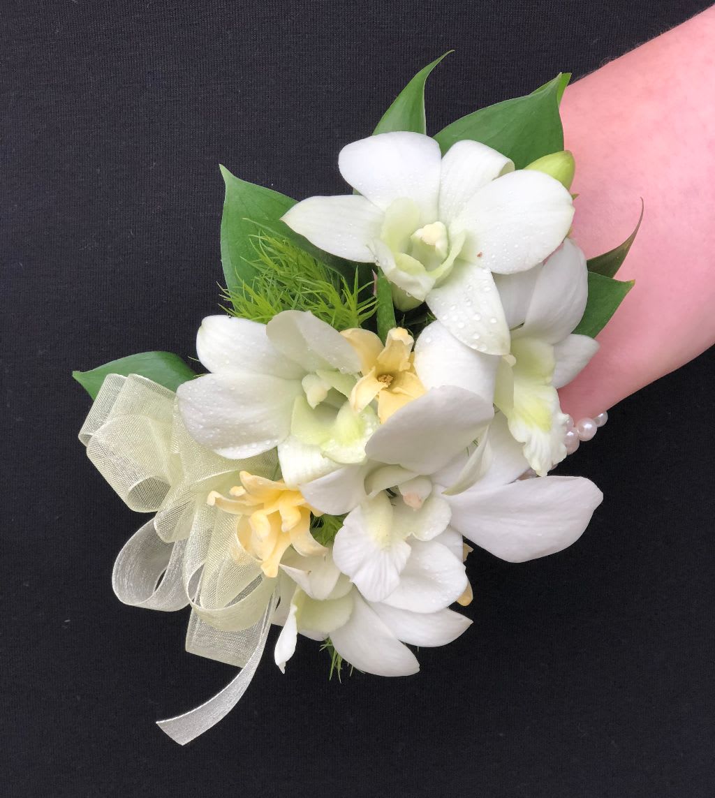 white wrist corsage
