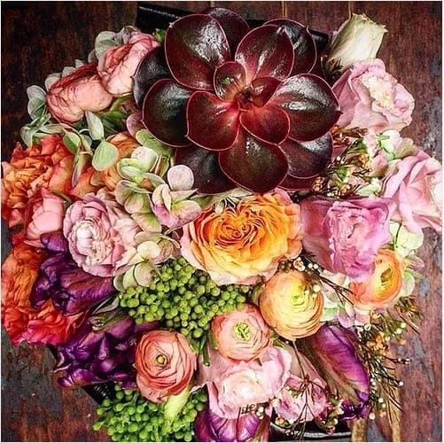 Arrangement with garden roses and succulent in New York ...