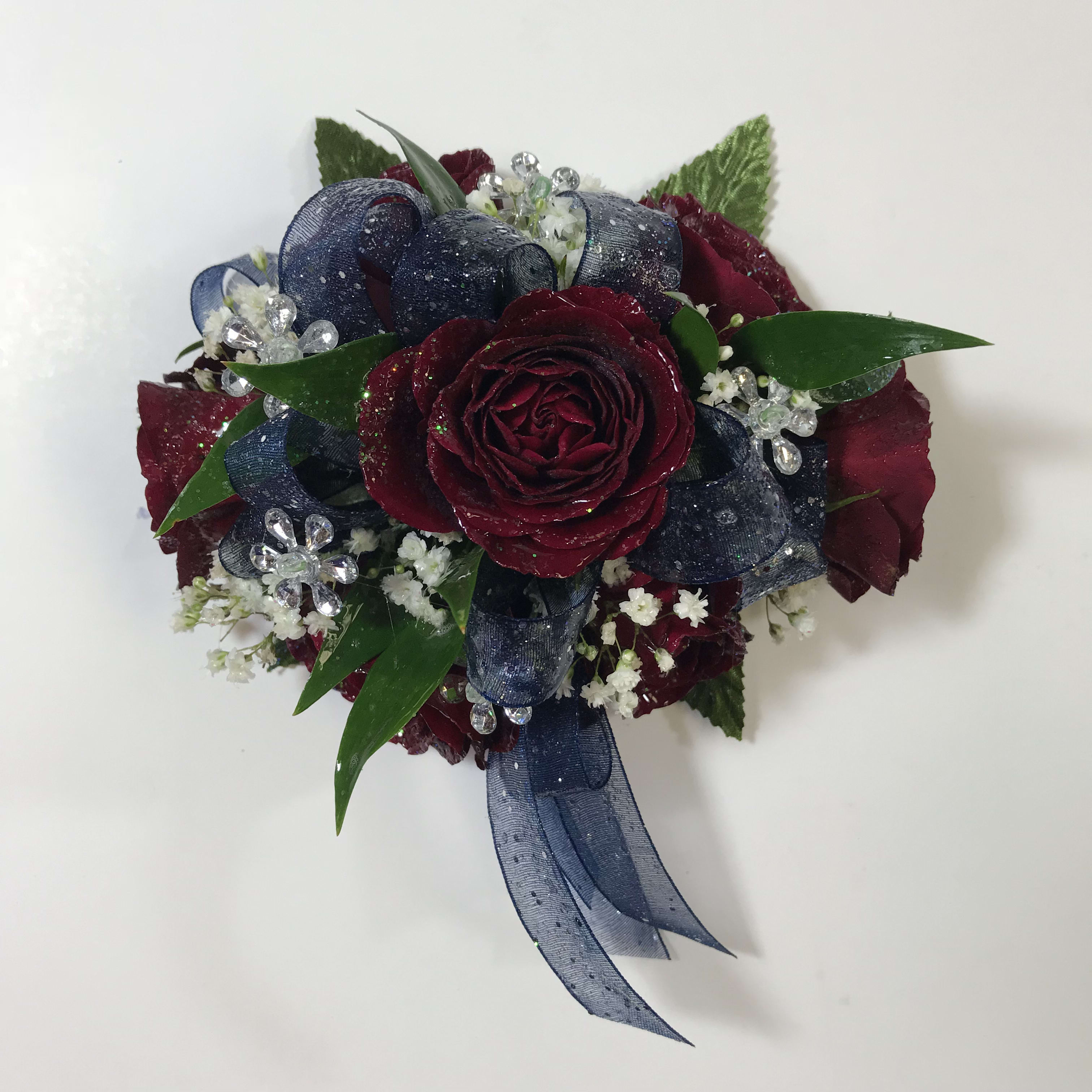 burgundy corsage