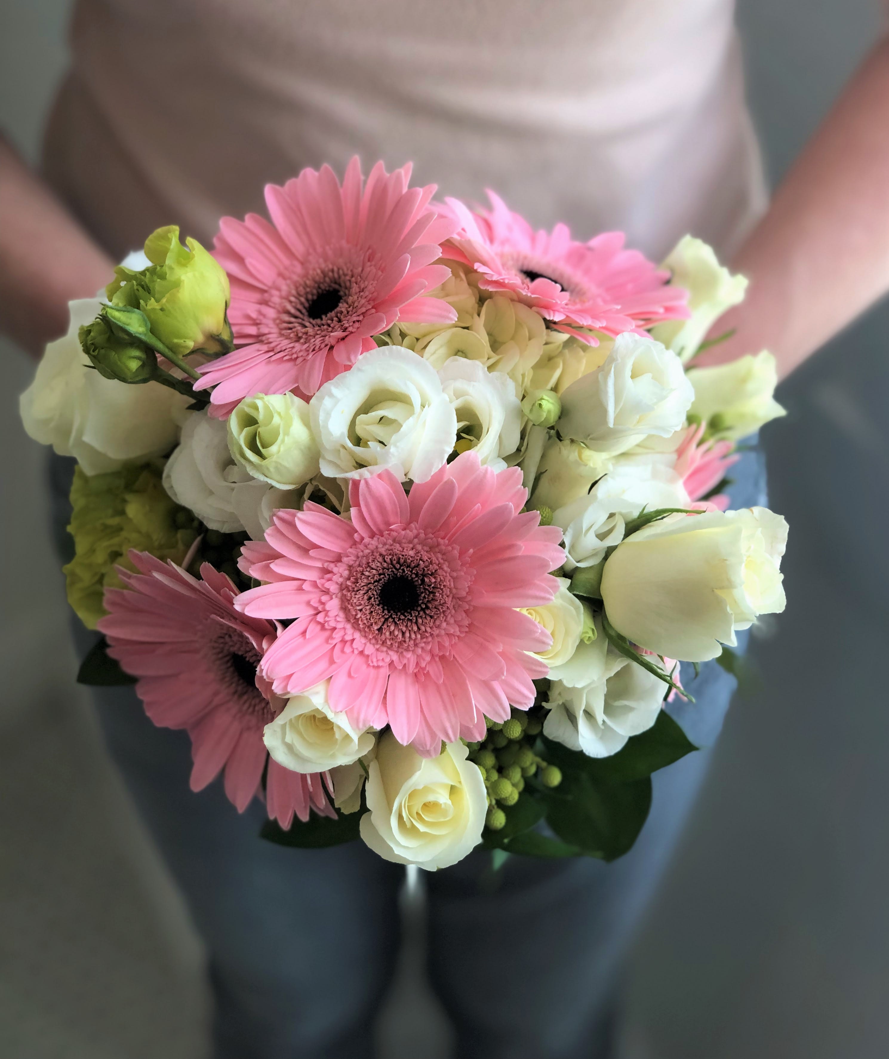 Pink Gerbera Daisy And Lisianthus Hand Tied Bridal Bouquet In Las Vegas Nv A Garden Floral
