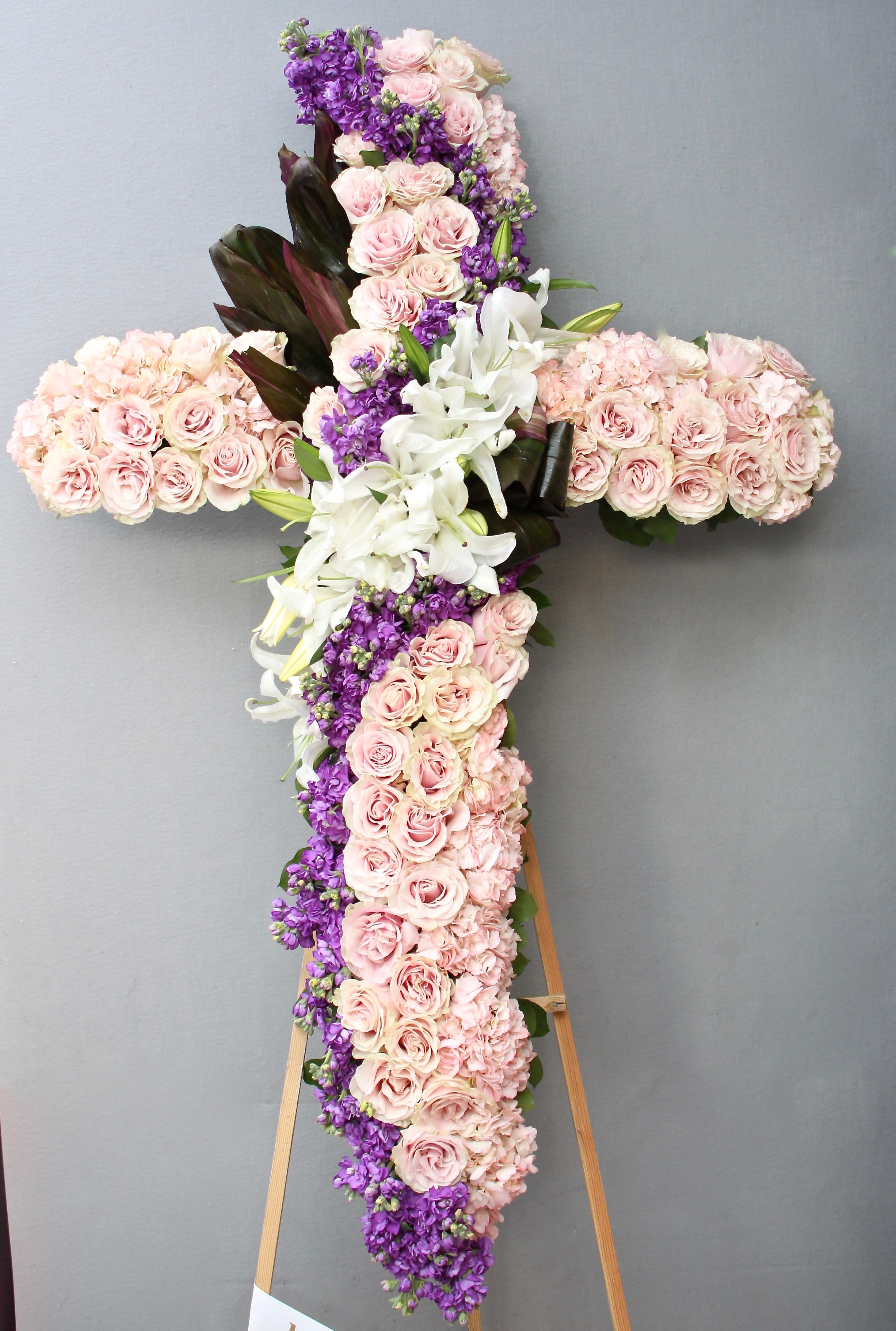 Pink Cross with Stargazers - West Hollywood Flowers in ...