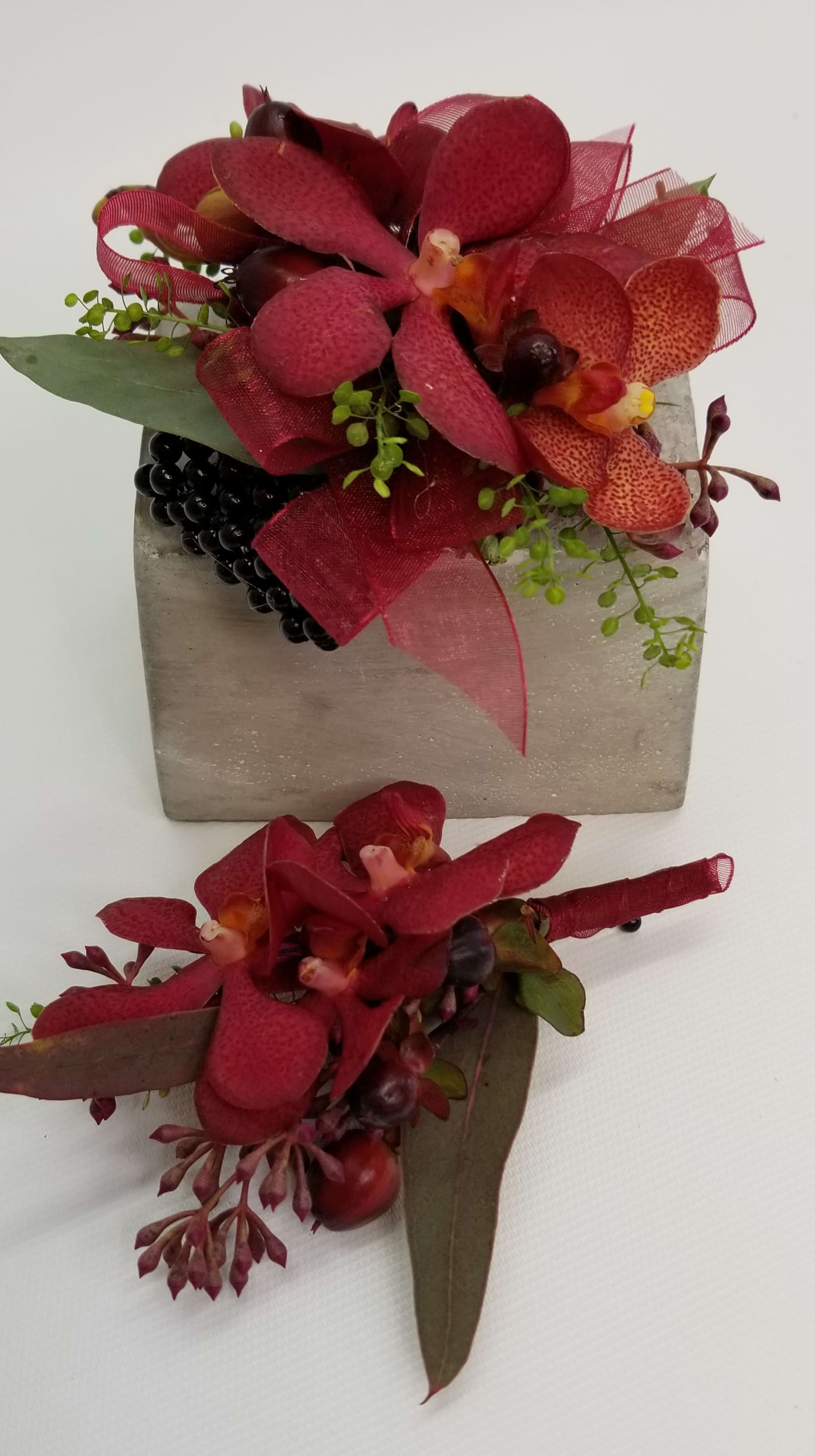 Red Orchid Wrist Corsage And Bout Set In Spring Park Mn Bayside Just Because