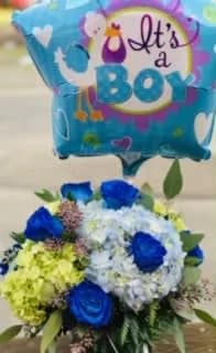 baby girl flowers and balloon