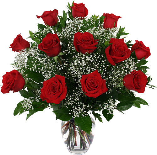 One Dozen Roses With Baby S Breath In Woodland Ca K M Floral