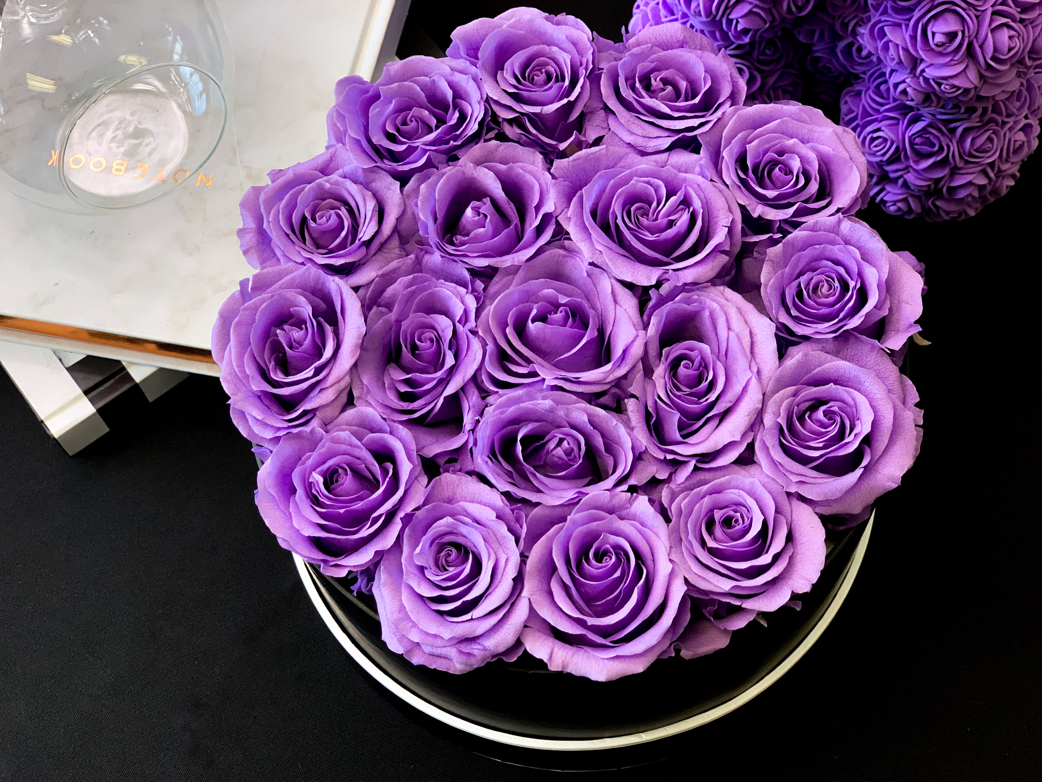 Forever Roses. Box with Preserved Lavender Roses in Miami , FL Luxury
