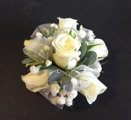 white wrist corsage