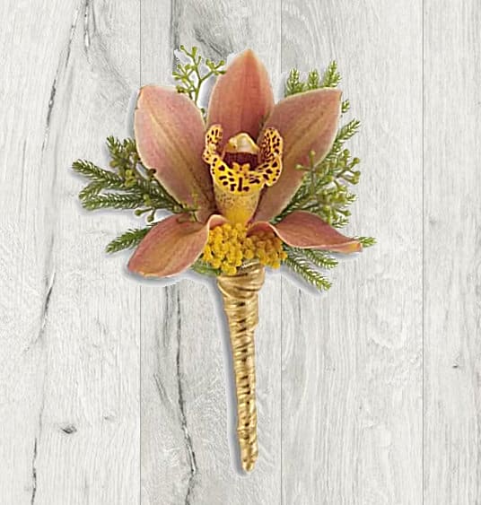 Sunset Orchid Boutonniere In Valley Village Ca Diana S Flowers