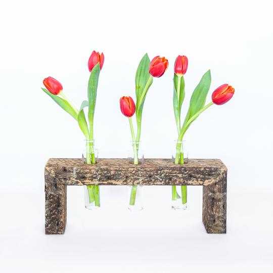 New At Donna S Garden Reclaimed Wood Bud Vase Stand With Flowers In Chicago Il Donna S Garden Flower Shop