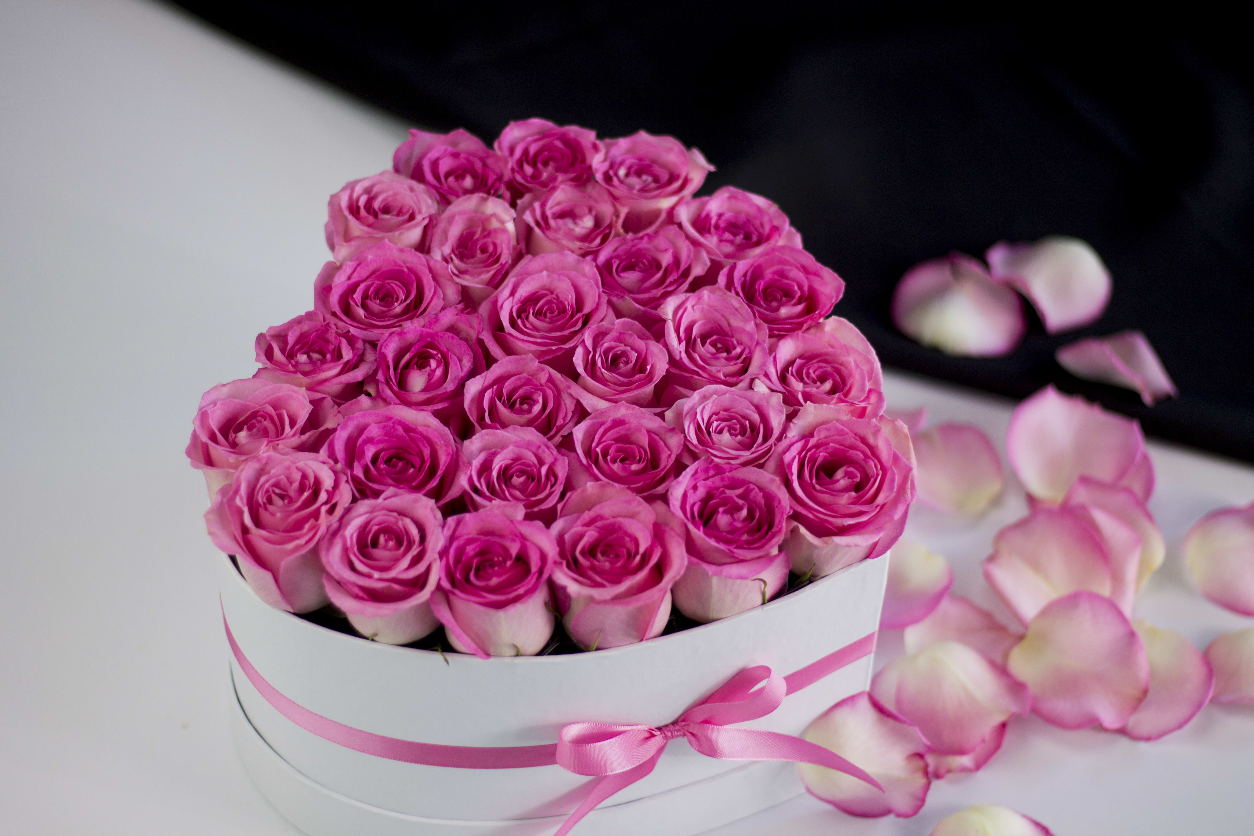 3 Dozen Pink Roses In Heart Shaped Box By Luxury Flowers Miami