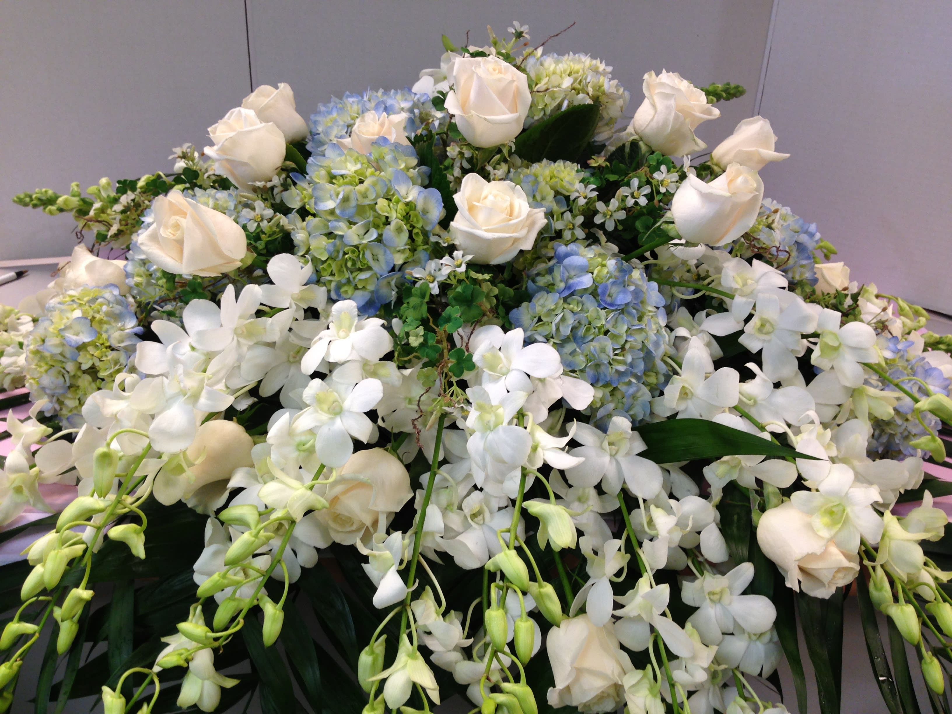 Orchids Roses Casket Cover Click On Picture For Best View In Bedminster Nj Blooms At The Hills Florist