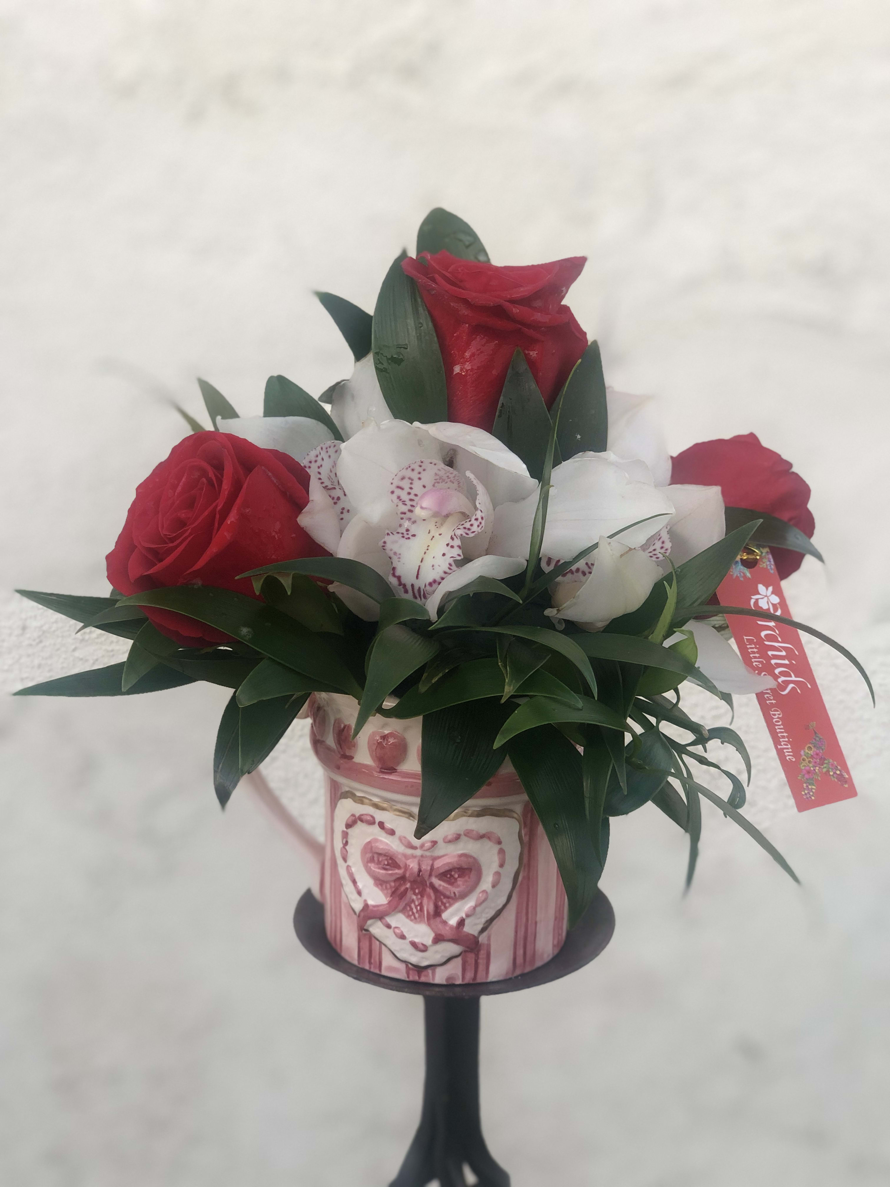 A Cup Of Cymbidium Orchid Rose Bouquet In Placentia Ca Orchids Little Secret Boutique
