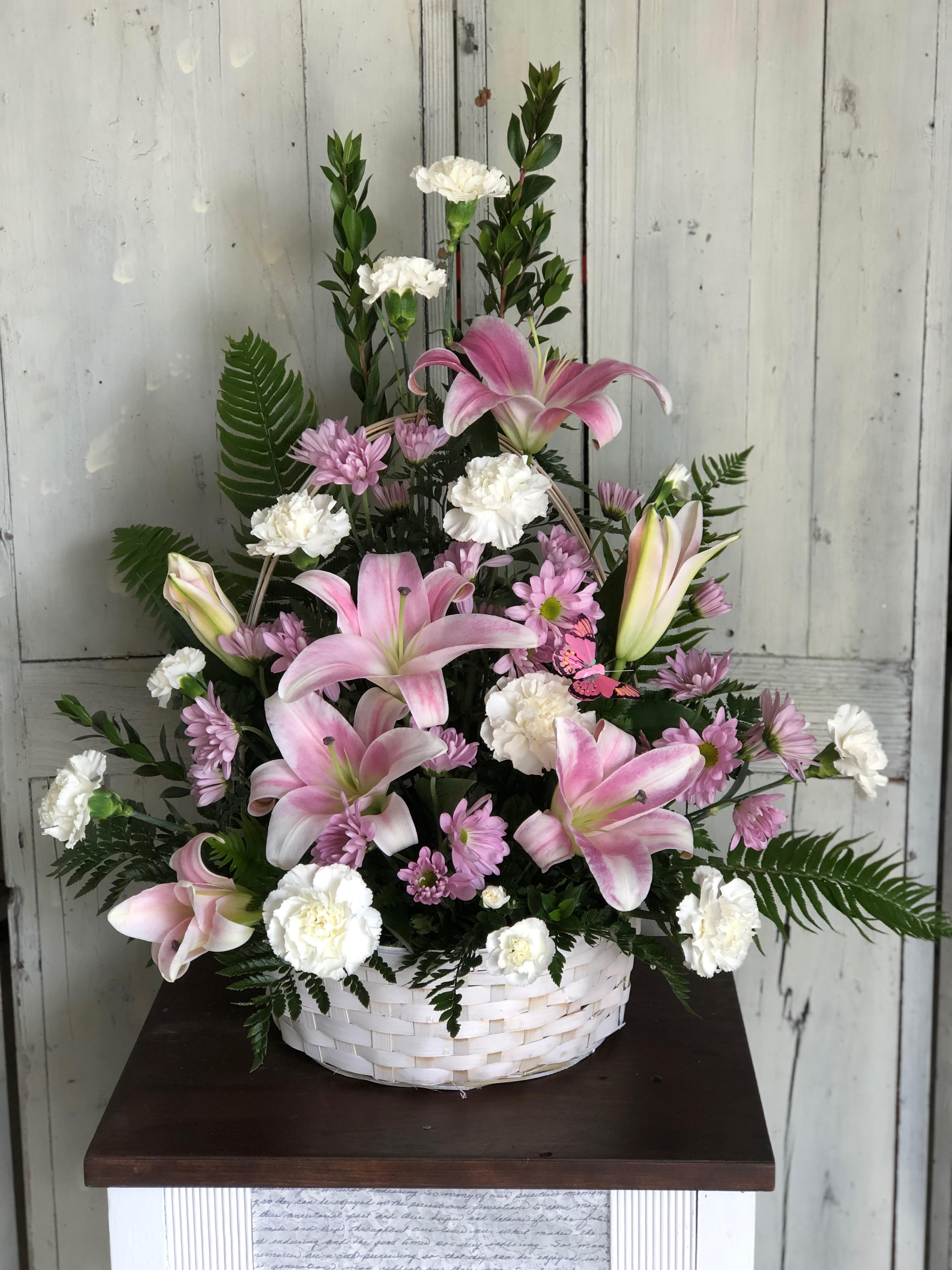 Peaceful Pastels Lilies Basket in Waldorf, MD Country Florist