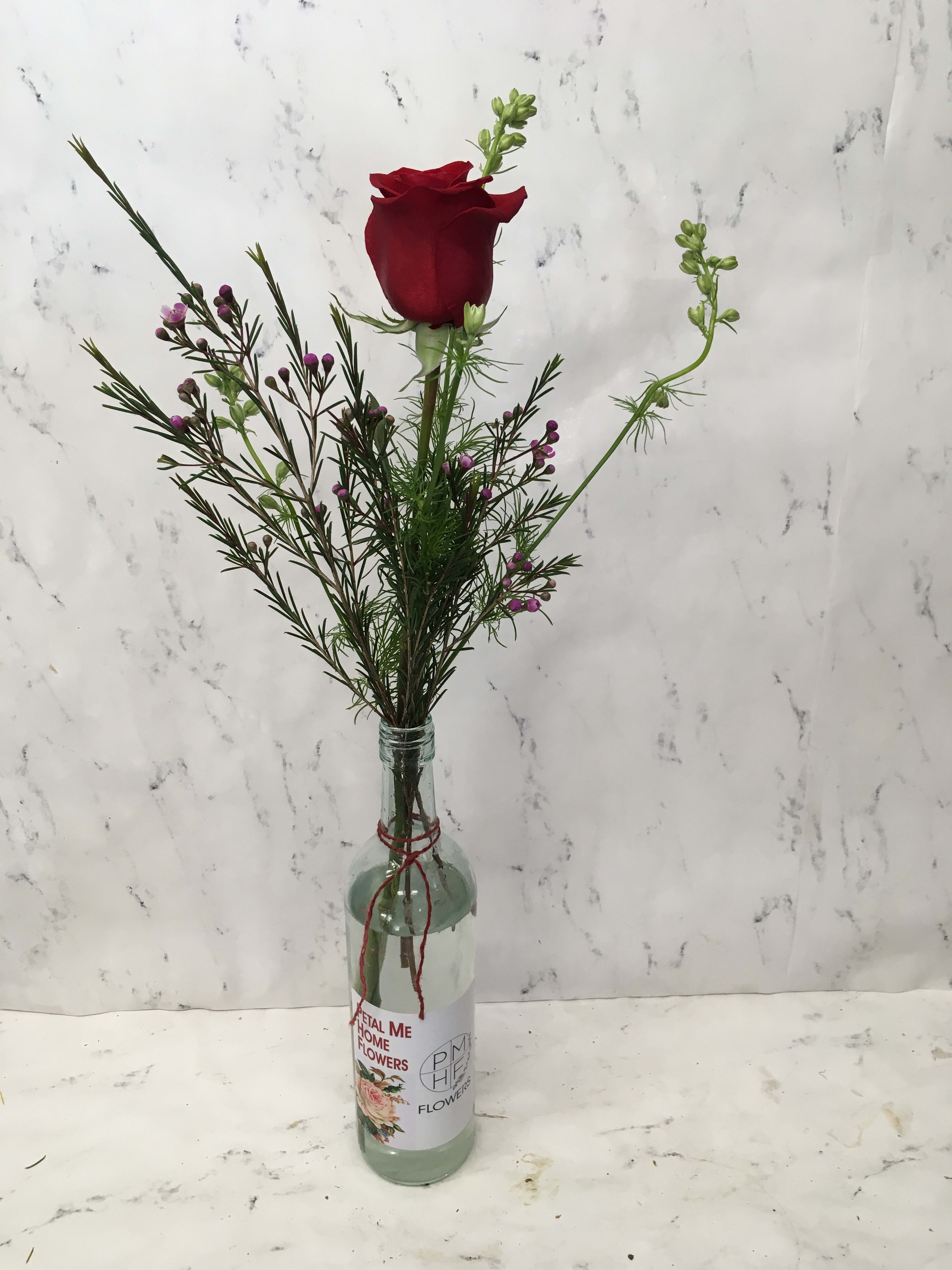 Walla Walla Wine Bottle With Rose By Petal Me Home Flowers
