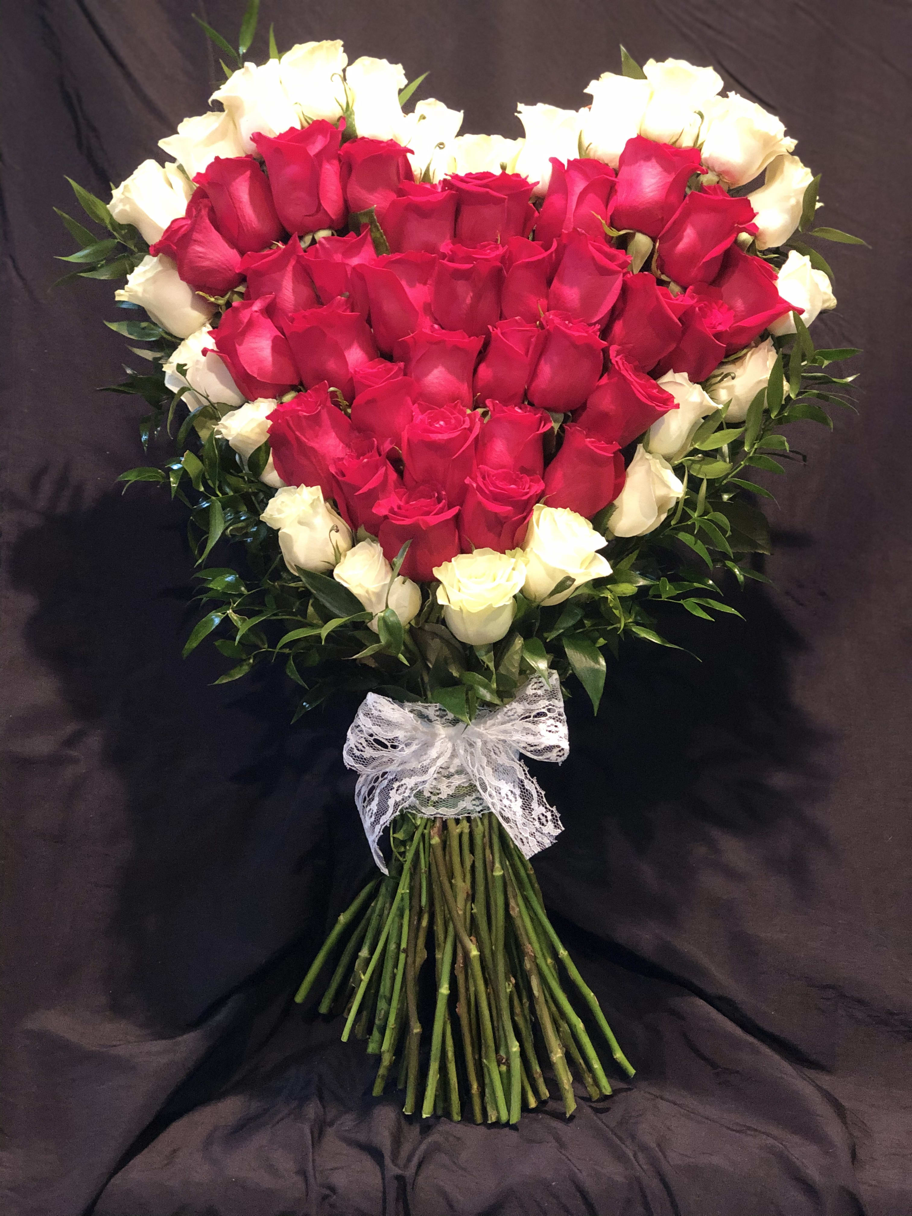 Red and white roses heart bouquet in Brooklyn, NY A. Flowers