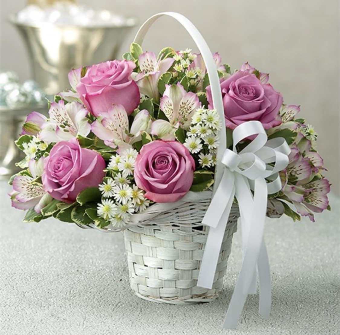 Pink Roses With White Flowers In Fountain Valley Ca Lavender Memory Flowers Gifts
