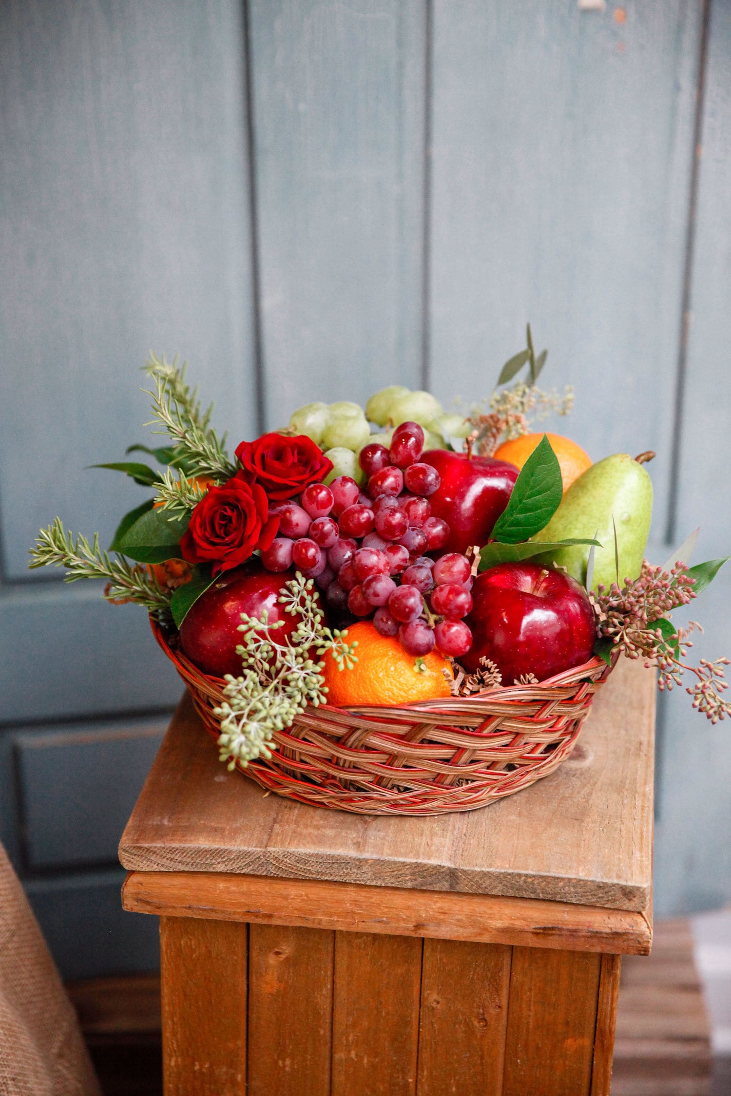 Fruit Basket with Roses in Leesburg, VA | J. Morris Flowers